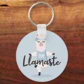 Llamaste Cute Blue Llama Yoga Character Monogram キーホルダー (正面)