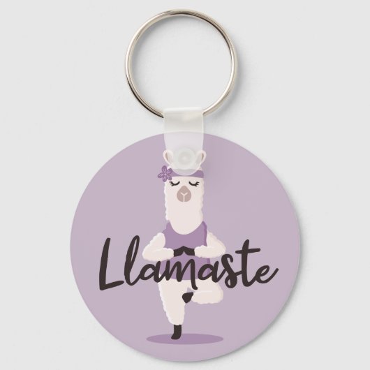 Llamaste Cute & Fun Purple Llama Yoga Character キーホルダー (正面)
