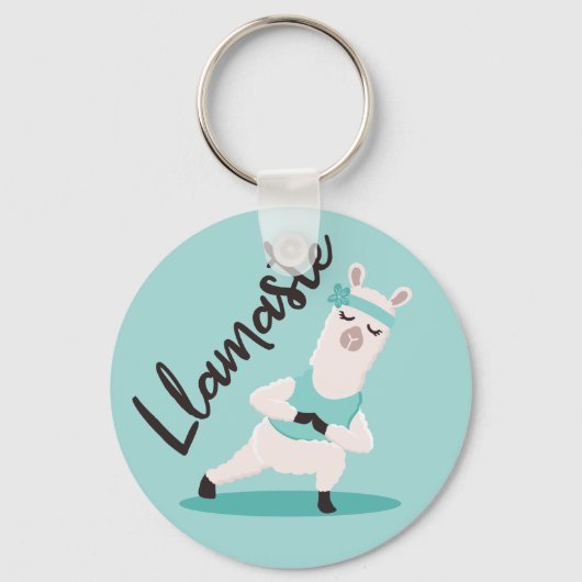 Llamaste Cute Teal Llama Yoga Character Monogram キーホルダー (正面)