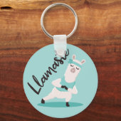 Llamaste Cute Teal Llama Yoga Character Monogram キーホルダー (正面)