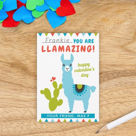Llamazing Blue Llama Boys Classroom Valentine 招待状
