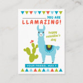 Llamazing Blue Llama Boys Classroom Valentines 名刺 (正面)