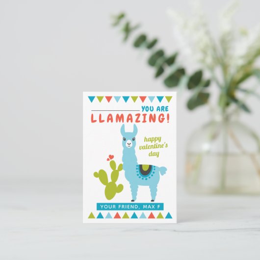 Llamazing Blue Llama Boys Classroom Valentines 名刺 (スタンド正面)