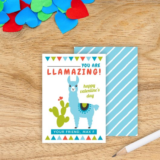 Llamazing Blue Llama Boys Classroom Valentines 名刺