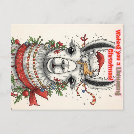 LLamazing Christmas Llama Holiday Postcard シーズンポストカード (正面)