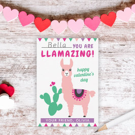Llamazing Pink Llama Girls教室バレンタイン ノートカード