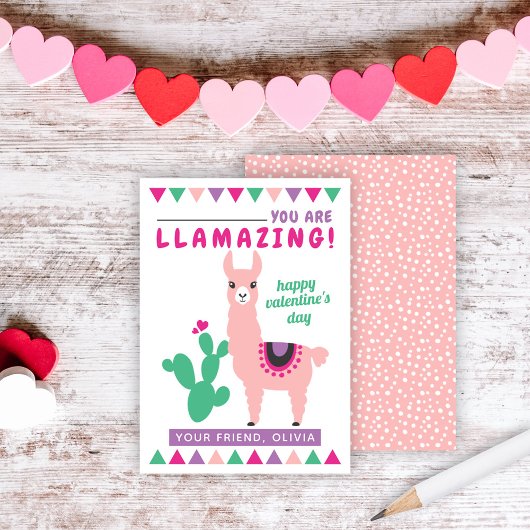 Llamazing Pink Llama Girls Classroom Valentines 名刺