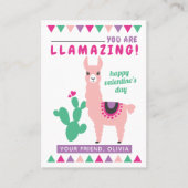 Llamazing Pink Llama Girls Classroom Valentines 名刺 (正面)