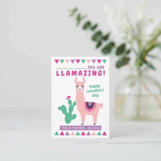 Llamazing Pink Llama Girls Classroom Valentines 名刺 (スタンド正面)