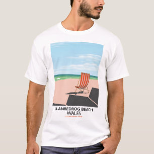 Llanbedrogのビーチのウェールズのビーチ旅行ポスター Tシャツ