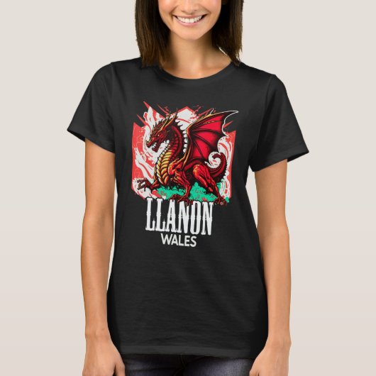 Llanon Wales Welsh Flag Y Ddraig Goch Dragon Tシャツ (正面)