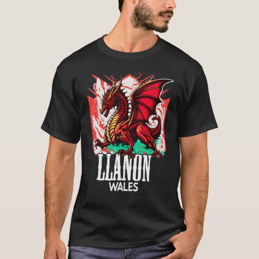 Llanon Wales Welsh Flag Y Ddraig Goch Dragon Tシャツ (正面)