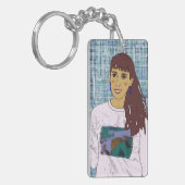 Llavero rectangular con diseño chica con flequillo キーホルダー (正面左)