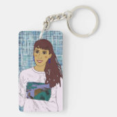 Llavero rectangular con diseño chica con flequillo キーホルダー (裏面)