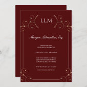 LLMエレガント金ゴールドブルゴーニュ弁護士卒業 招待状 (正面/裏面)