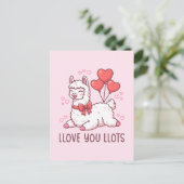 Llove You Llots - かわいいラマ バレンタイン ポストカード (スタンド正面)