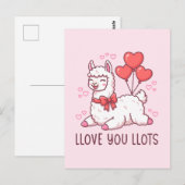 Llove You Llots - かわいいラマ バレンタイン ポストカード (正面/裏面)