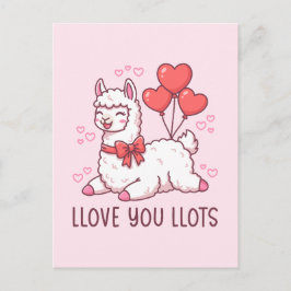 Llove You Llots - かわいいラマ バレンタイン ポストカード