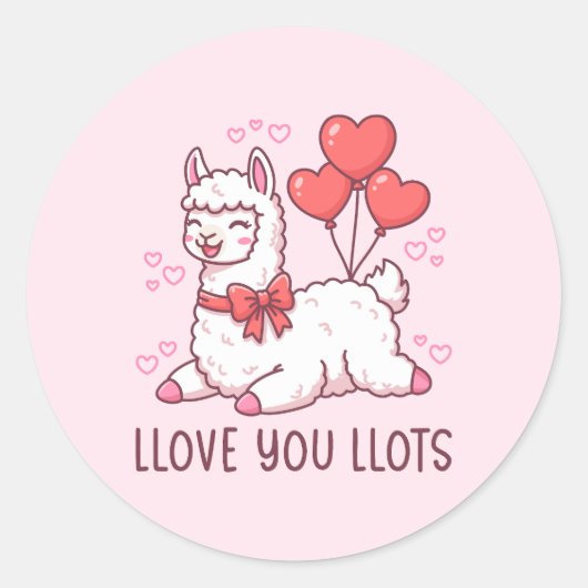Llove You Llots - かわいいラマ バレンタイン ラウンドシール (正面)