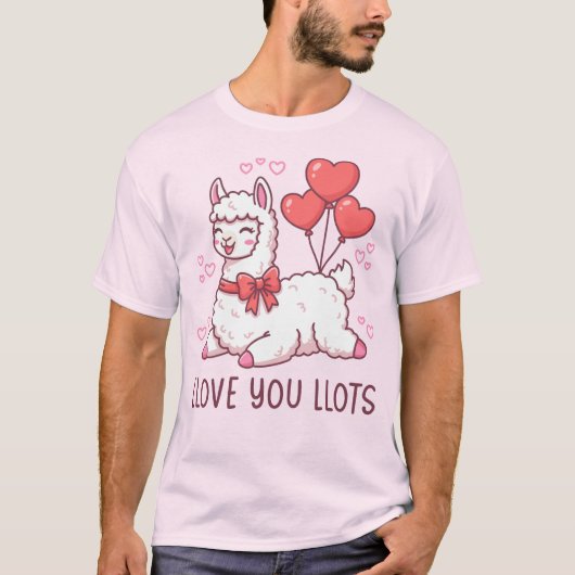 Llove You Llots - かわいいラマ バレンタイン Tシャツ (正面)