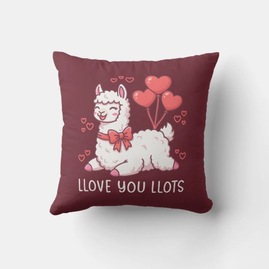 Llove You Llots - Kawaii Llama Valentine クッション (裏面)