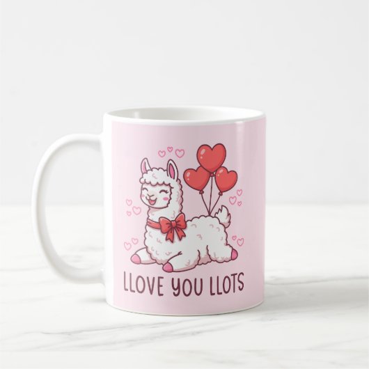Llove You Llots - Kawaii Llama Valentine コーヒーマグカップ (左)