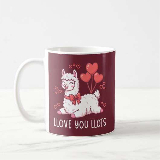 Llove You Llots - Kawaii Llama Valentine コーヒーマグカップ (左)