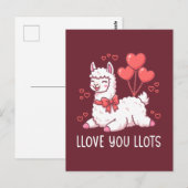 Llove You Llots - Kawaii Llama Valentine ポストカード (正面/裏面)