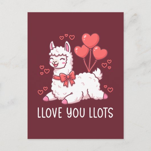 Llove You Llots - Kawaii Llama Valentine ポストカード (正面)