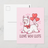 Llove You Llots - Kawaii Llama Valentine ポストカード (正面/裏面)