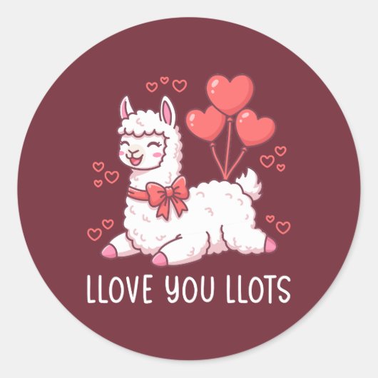 Llove You Llots - Kawaii Llama Valentine ラウンドシール (正面)