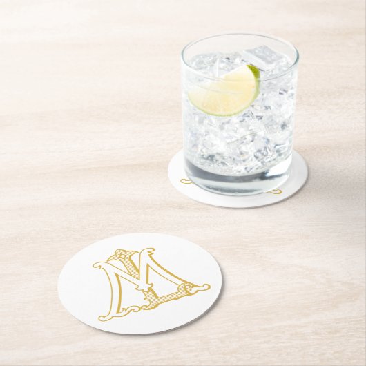 LMまたはMLモノグラムコースターアンティークヴィンテージの金ゴールド ラウンドペーパーコースター (インサイチュ)