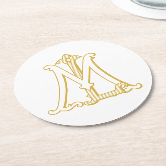 LMまたはMLモノグラムコースターアンティークヴィンテージの金ゴールド ラウンドペーパーコースター (アングル)