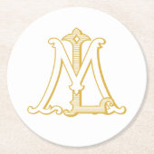LMまたはMLモノグラムコースターアンティークヴィンテージの金ゴールド ラウンドペーパーコースター (正面)
