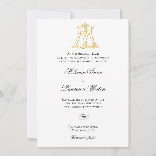 LMまたはMLモノグラムヴィンテージウェディング招待状 招待状 (正面)