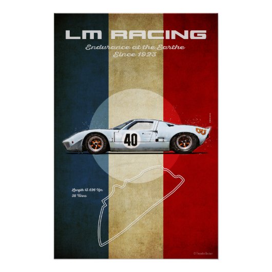 LM Racing Ford GT40 Blue and Orange ポスター (正面)