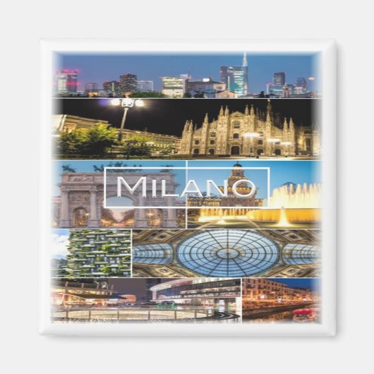 LMD003 MILAN，モザイク，ロンバルディ，イタリア，冷蔵庫 マグネット (正面)