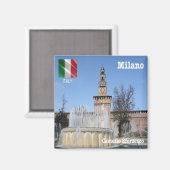 LMD019 CASTELLO SFORZESCO Fountain，ミラノ，冷蔵庫 マグネット (正面/裏面)
