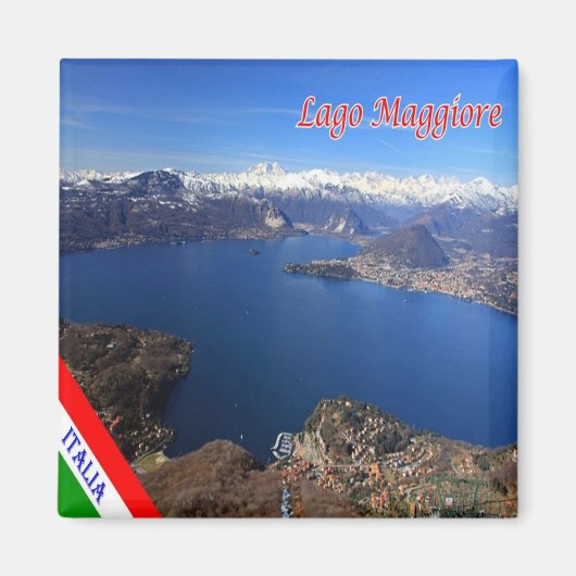 LMD077 LAKE MAGGIORE Aerial View，イタリア，冷蔵庫 マグネット (正面)