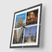 LMD117ミラノモザイク，ロンバルディア，イタリア， スクエア壁時計 (傾斜)