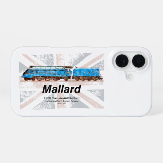 LNERクラスA4 Mallard機関車のプロフィールと旗 iPhone 16ケース (裏面横)