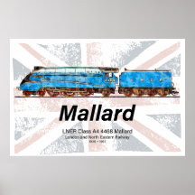 LNER Class A4 Mallard locomotive profile with flag