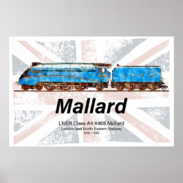 LNER Class A4 Mallard locomotive profile with flag ポスター
