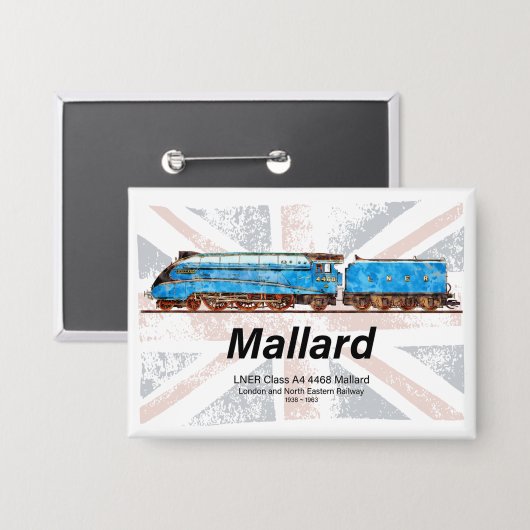 LNER Class A4 Mallard locomotive profile with flag 缶バッジ (正面/裏面)