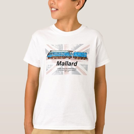 LNER Class A4 Mallard locomotive profile with flag Tシャツ (正面)