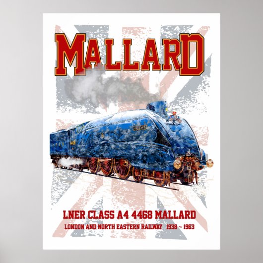 LNER Class A4 Mallard locomotive Union Jack flag ポスター (正面)