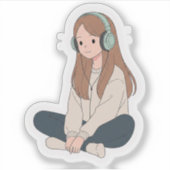 Lo-Fi Girl with Headphones – Pastel Chill Vibes シール (正面)