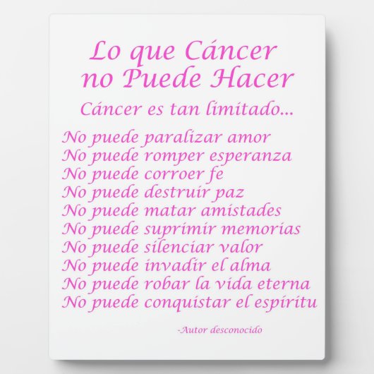 Lo que Cancer no Puede Hacer詩プラーク フォトプラーク (正面)