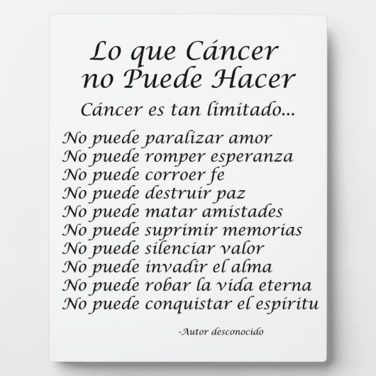 Lo que Cancer no Puede Hacer詩プラーク フォトプラーク (正面)