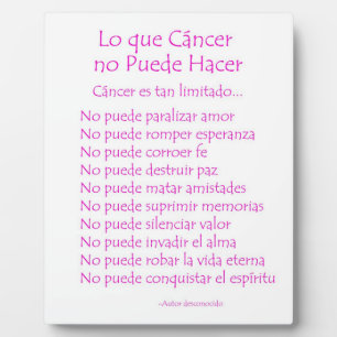 Lo que Cancer no Puede Hacer 詩 プレート フォトプラーク